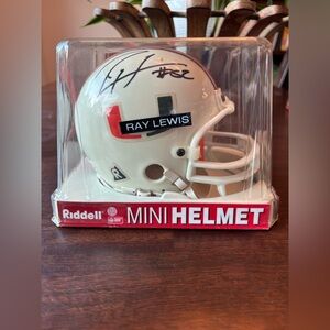 Ray Lewis Miami Hurricanes Autographed White Mini Helmet With COA.